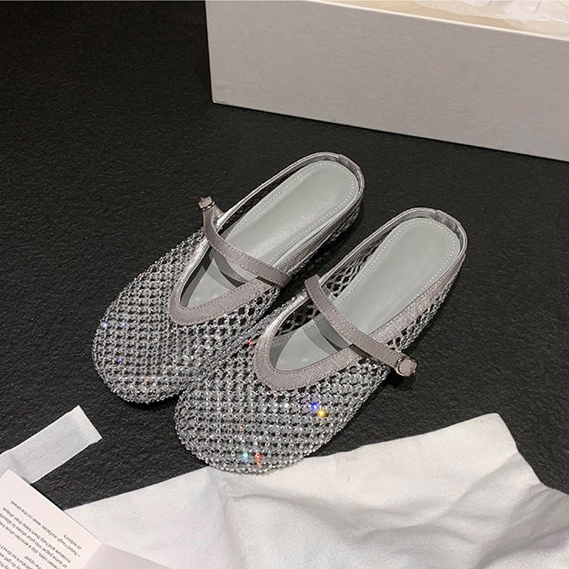 Women's Style Starry Sky Ballet Rhinestone Mesh Flat Bottom Sandals