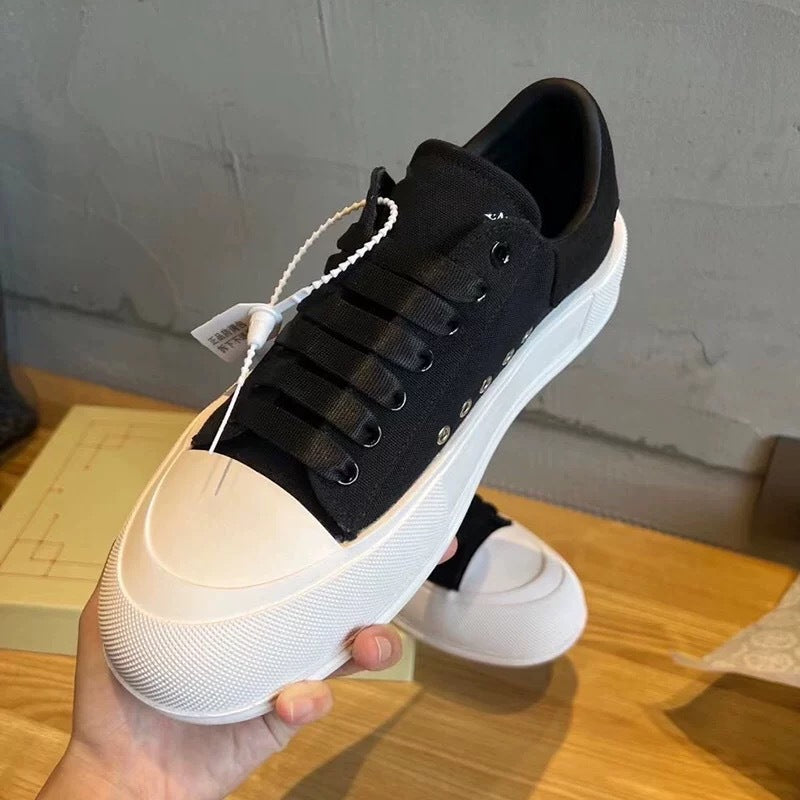 Women's Mcqueen Thick-soled Height Increasing White Fashionable Canvas Shoes