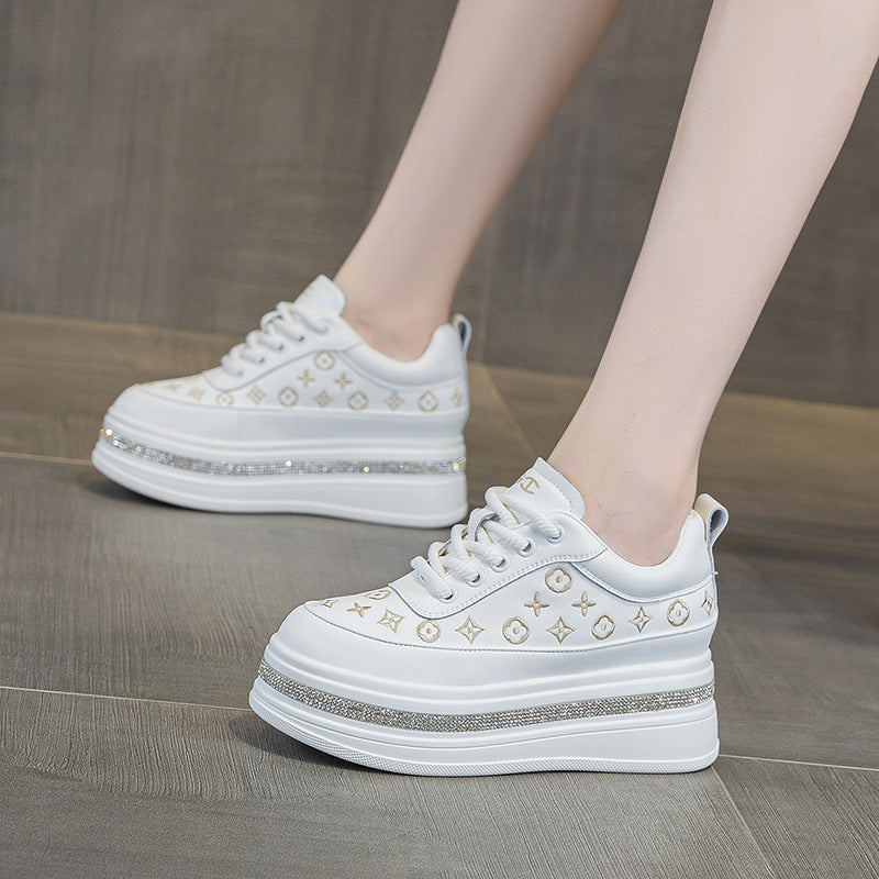 Women's Thick Bottom Poly Floral White Breathable Presbyopic Women's Casual Shoes
