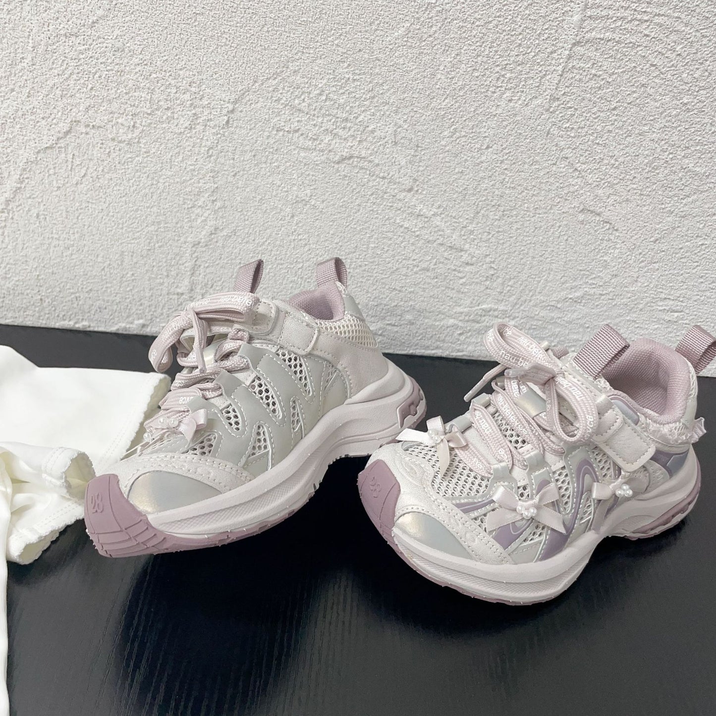 Ribbon Bow Paris Fashion Style Single Mesh Breathable Clunky Summer Sneakers