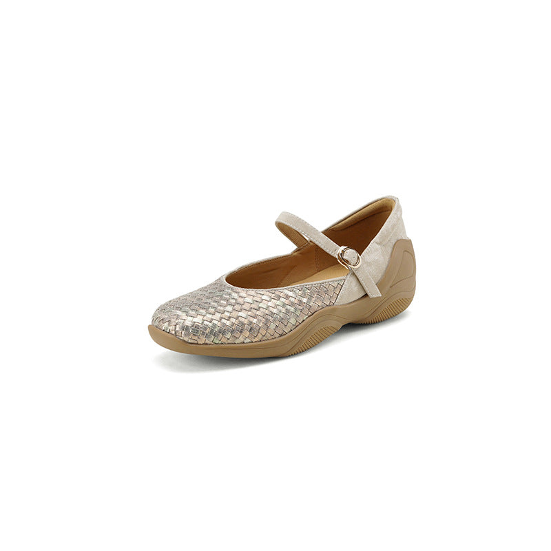 Round Head Woven Shallow Mouth With Sports Style Thick Bottom Women's Casual Shoes