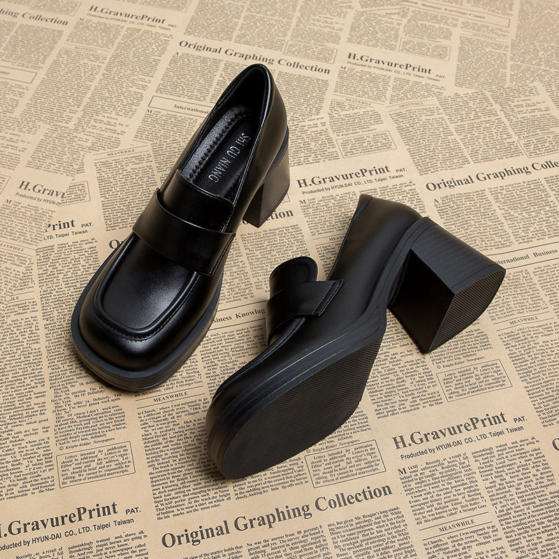 Women's Versatile Thick-soled High Pumps Black Thin Women's Fashion Shoes