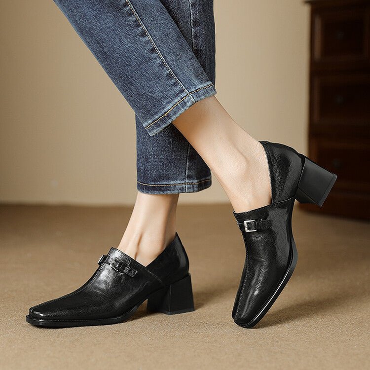 Women's Spring Square Head Chunky High Hand Grip Deep Women's Fashion Shoes