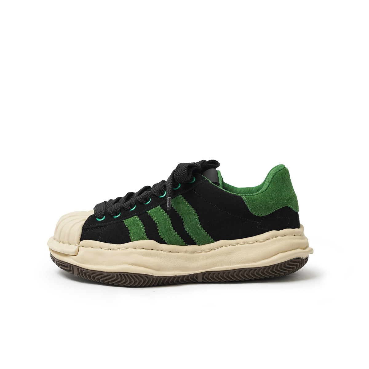Dissoed Niche Patchwork Retro Avocado Green Sneakers