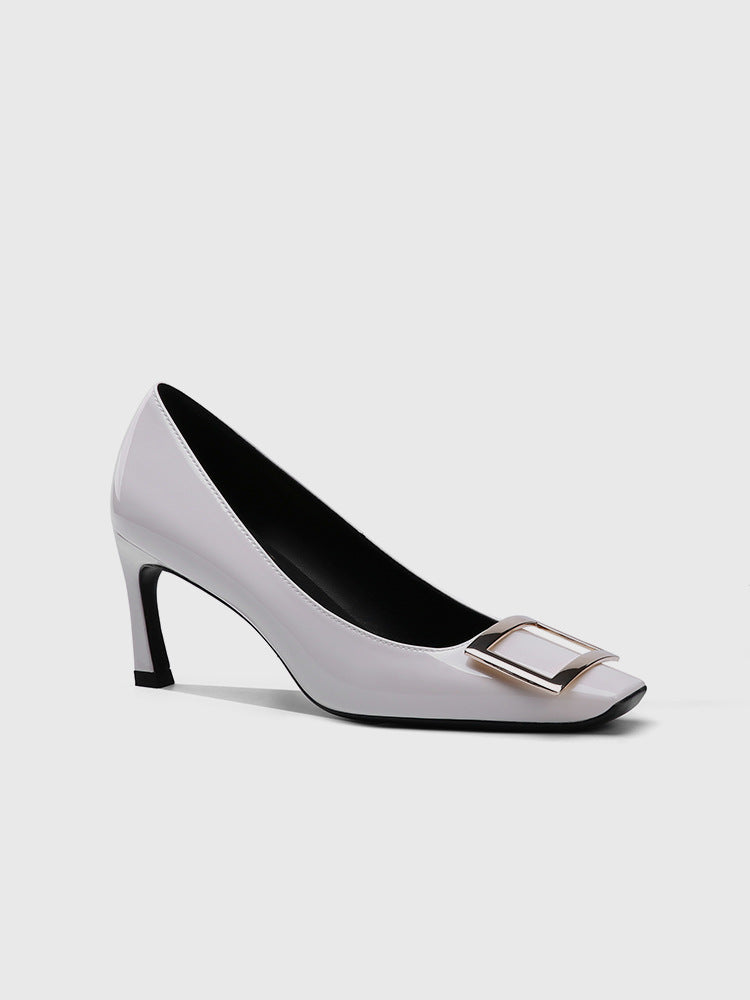 Women's Square Toe Buckle High Metal Workplace Women's Fashion Shoes