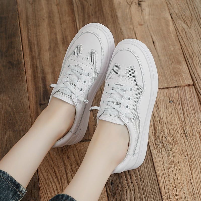 Women's Layer Cowhide Low-cut White Summer Pumps Leather Shoes
