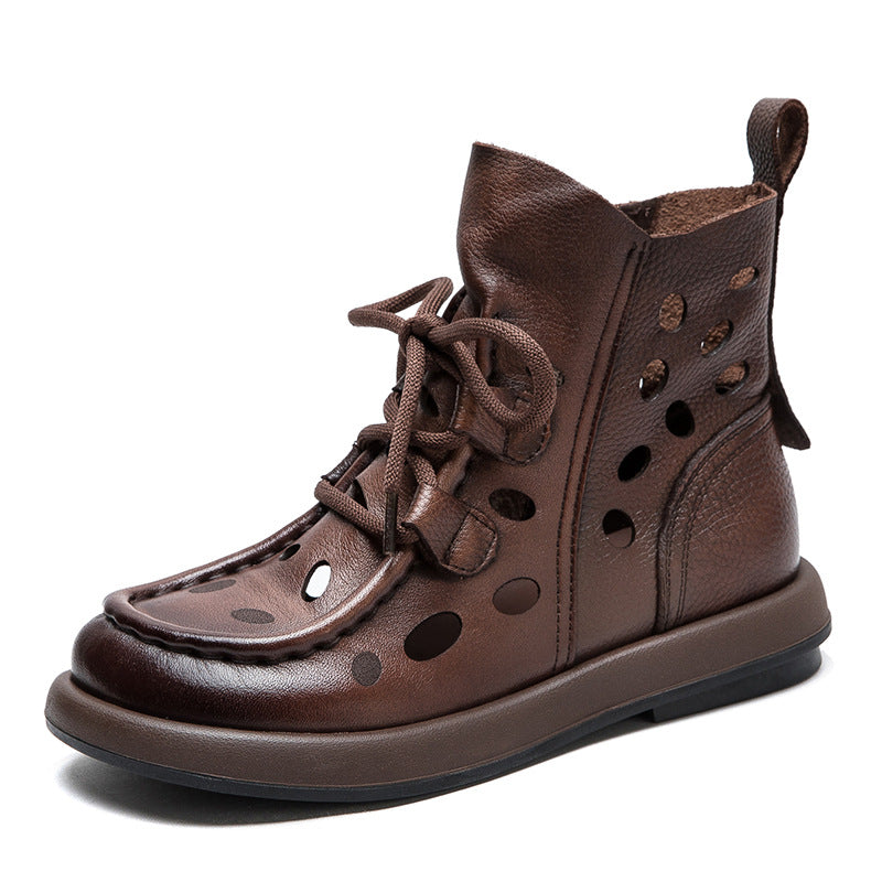 Shu Retro Comfort Breathable Hollow Hole First Layer Cowhide Fashionable Flat Sandals