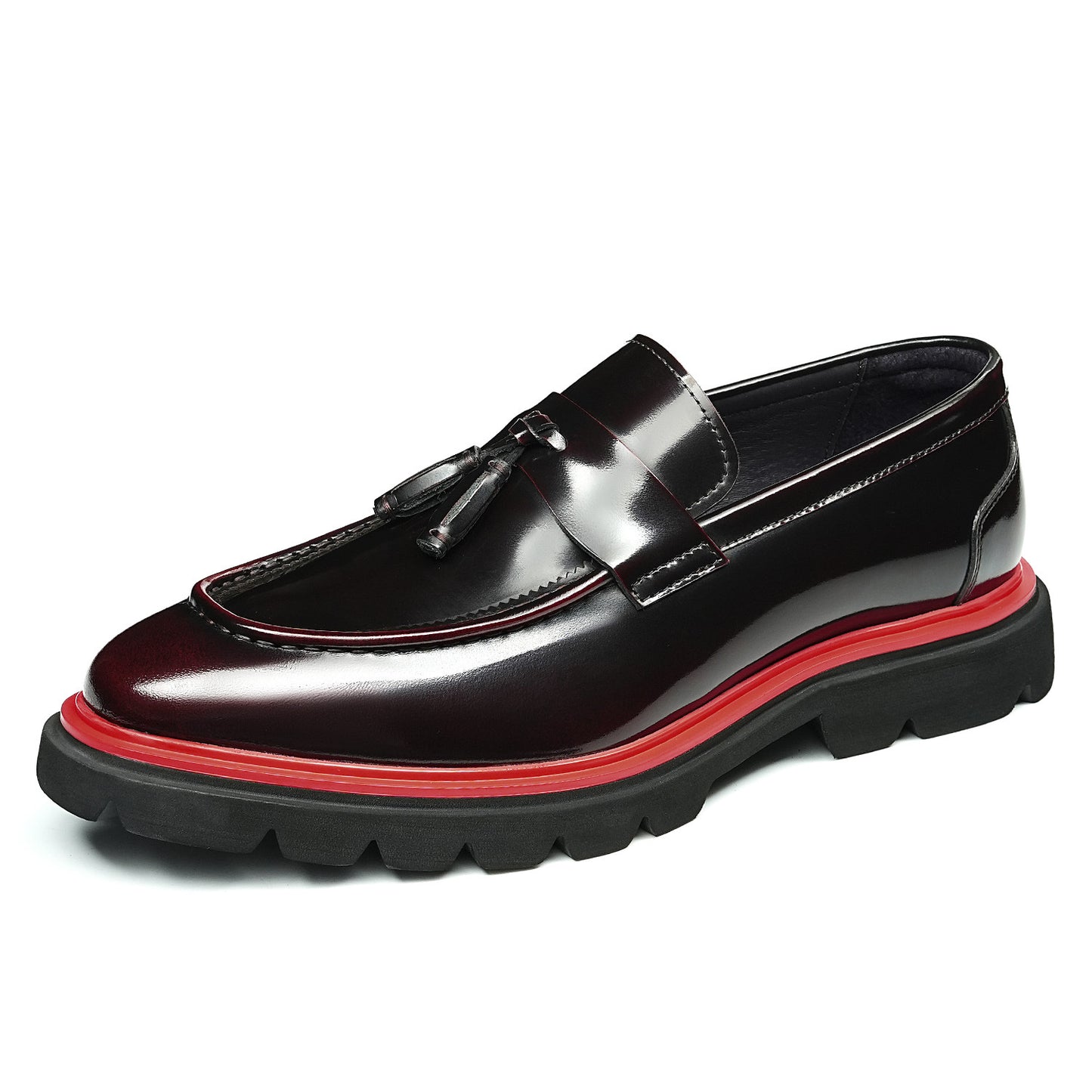 Men's Glossy Thick Bottom Red Blue Edge Men's Casual Leather Shoes