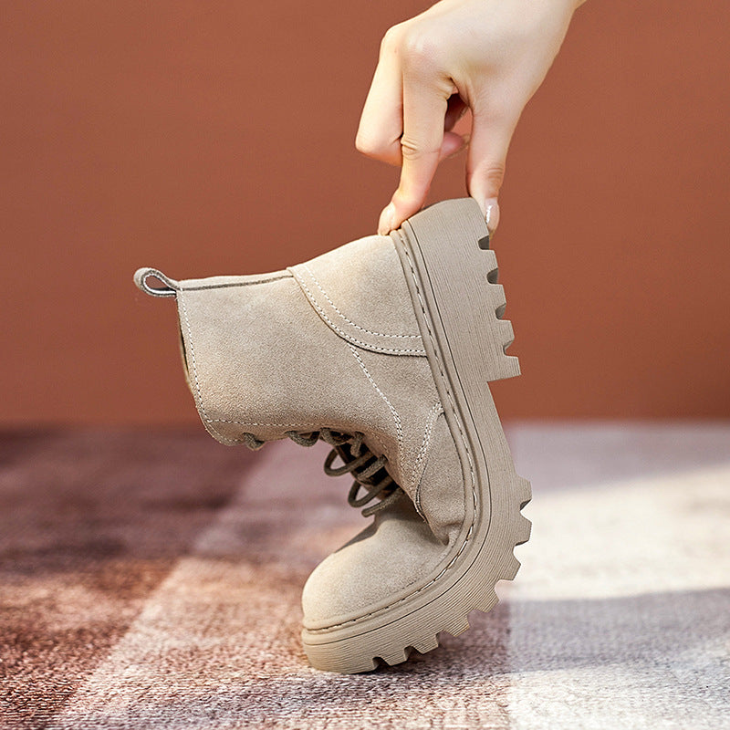 Women's Genuine British Style Mid Martin Flat Boots