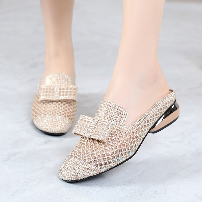 Women's Mesh Rhinestone Breathable Outer Wear Flat Sandals