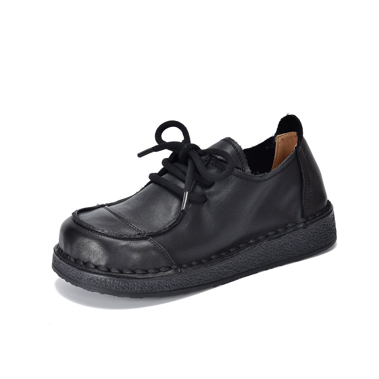 British Style Slip-on Handmade Round Toe Cowhide Casual Shoes