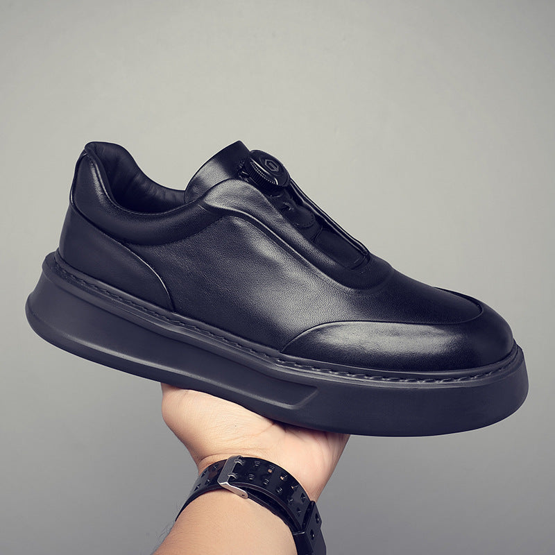 Men's Top Layer Cowhide Genuine Flat Black Men's Board Shoes