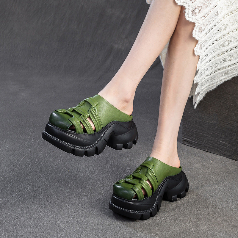Women's Retro High-rise Layer Cowhide Outdoor Lightweight Slippers