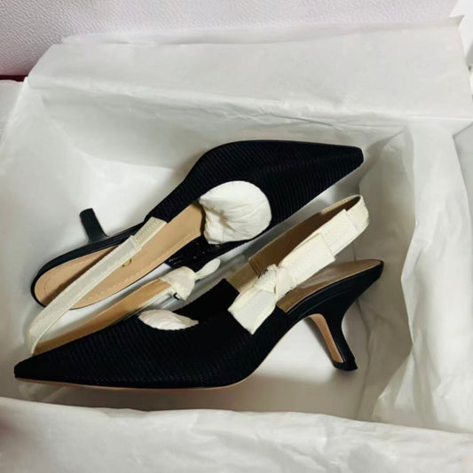 Women's Embroidery Knitted Back Empty Toe Cap Heels
