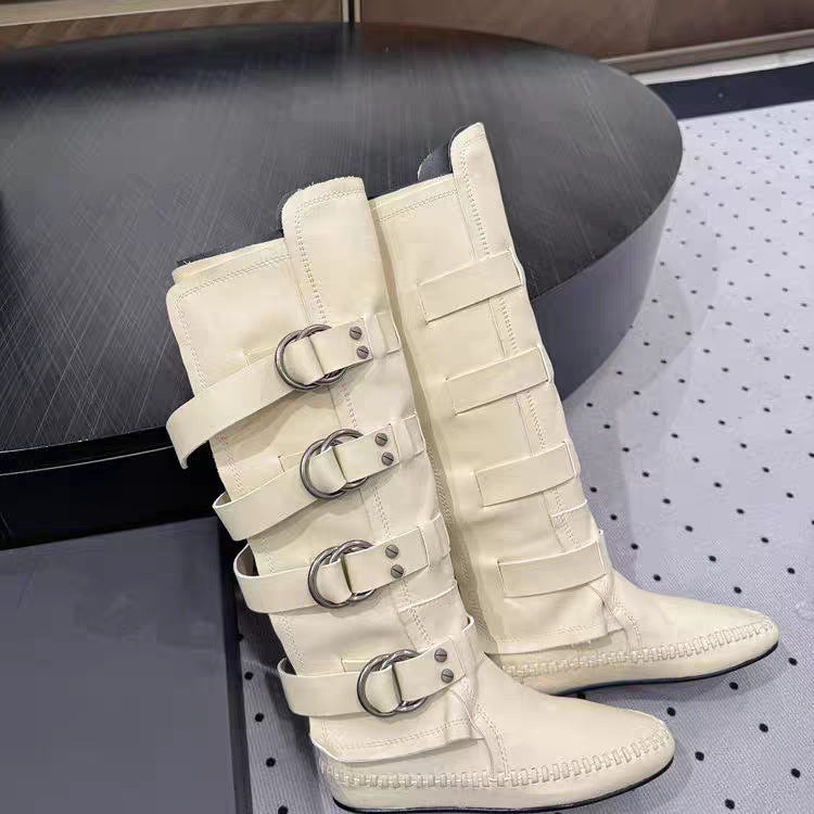 Niche Retro Handmade Sewing Strap American Women's Leather Boots