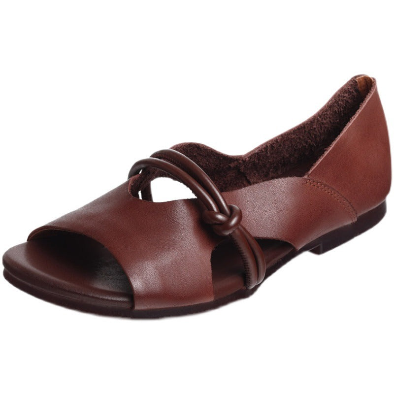 Women's Ethnic Style Vintage Cowhide Handmade Slip-on Open Toe Flat Sandals