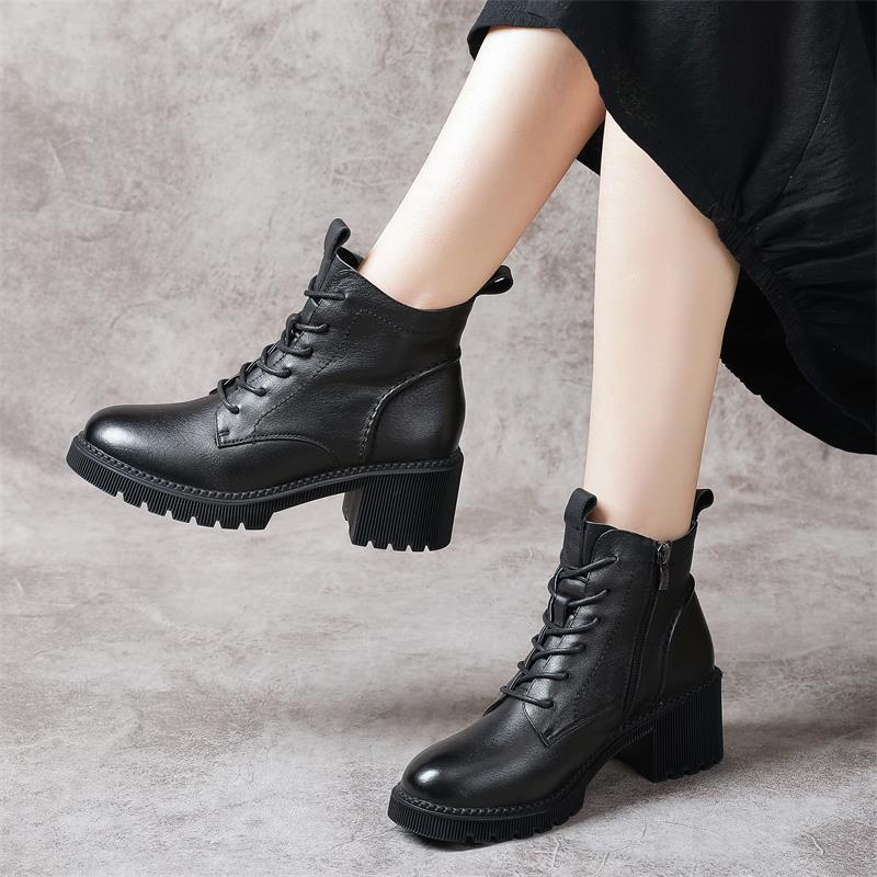 Women's Top Layer Soft Cowhide Martin Thick Boots