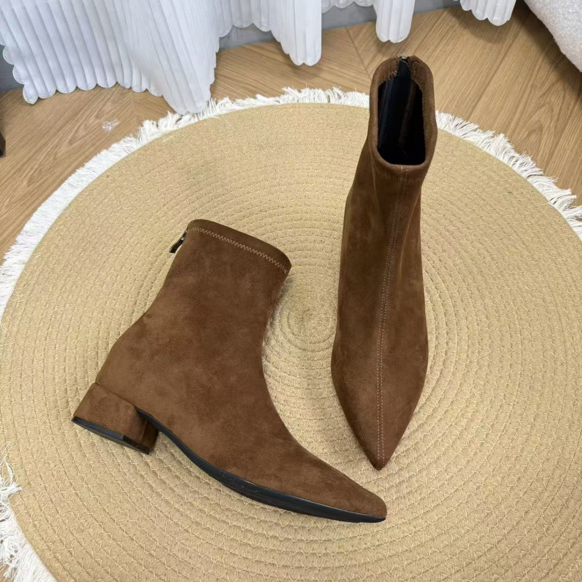 Women's Ankle Chunky Fairy Little Height Increased Skinny Soft Mid Women's Leather Boots