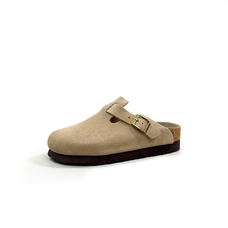Women's Cowhide Thick Bottom Half Outer Wear Genuine Cork Thick-soles Slippers