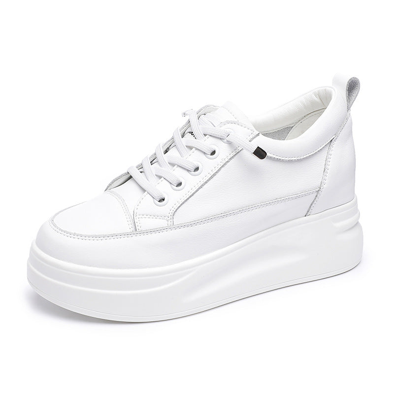 Women's White Muffin Height Increasing Insole Mesh Sneakers