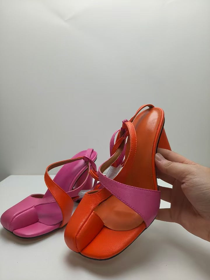 Women's Toe Round Head Chunky Cross Strap Large Size Women's Shoes