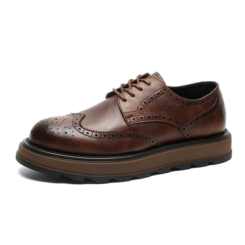 Men's Style Vintage Engraving Commute Thick Sole Increased Derby Men's Business Leather Shoes