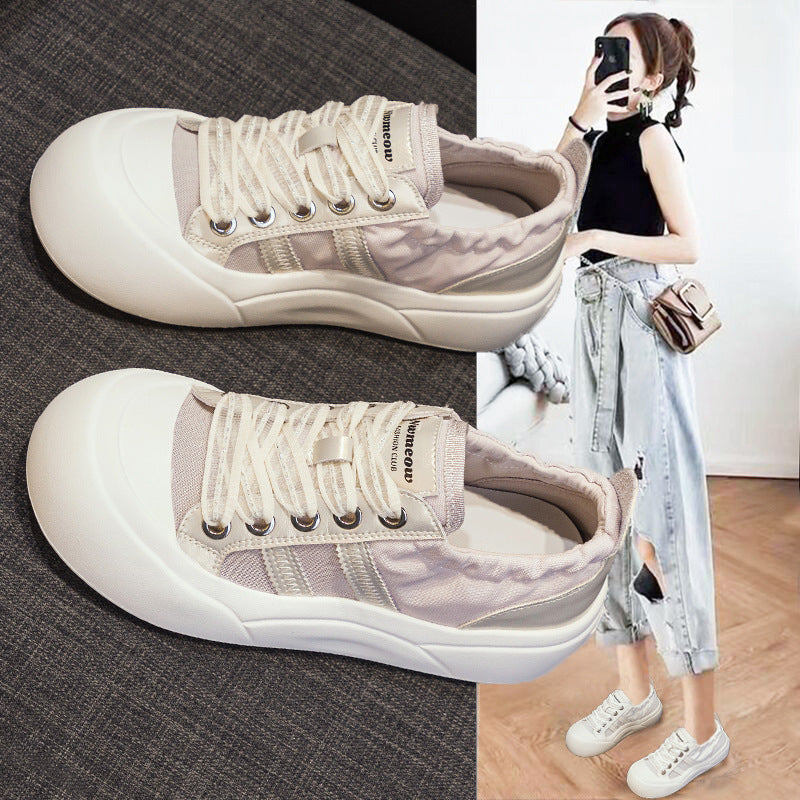 Women's Soft Bottom White Platform Portable Sports Sneakers