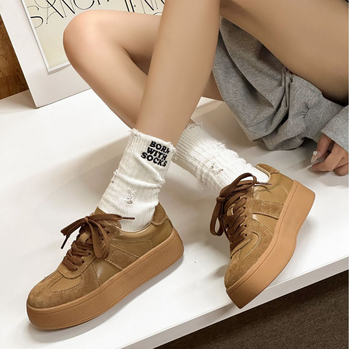 Women's Autumn Korean Style Round Head Thick Bottom Women's Casual Shoes