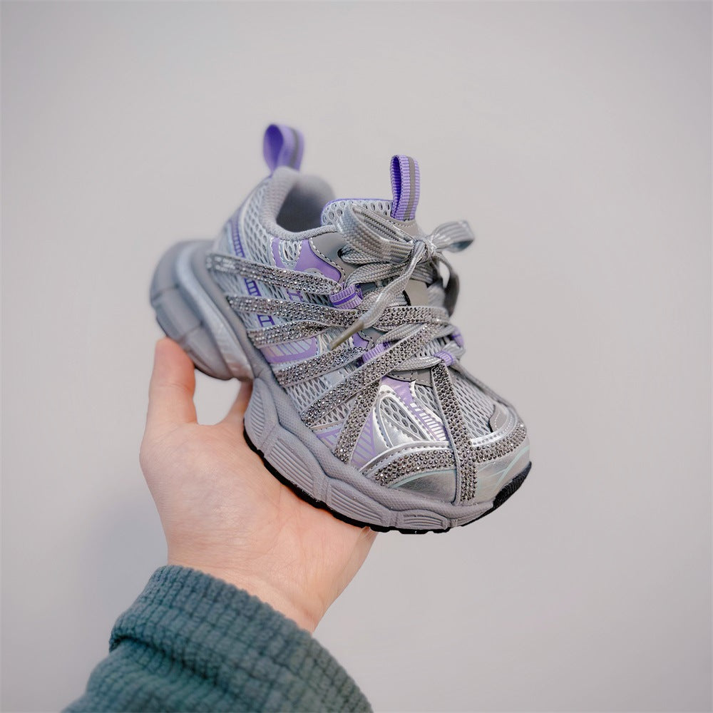 Children's Spring Little Sweet Light Diamond Korean Style Western Casual Shoes