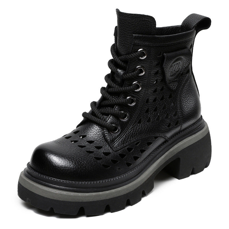 Women's First Layer Cowhide Retro British Platform Women's Leather Boots