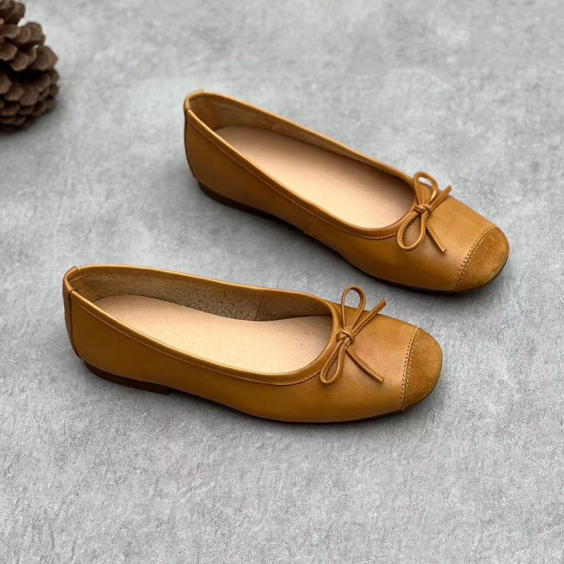 Toe Pumps Four Flat Bottom Low-cut Bowknot Soft Cowhide Female Women's Casual Shoes