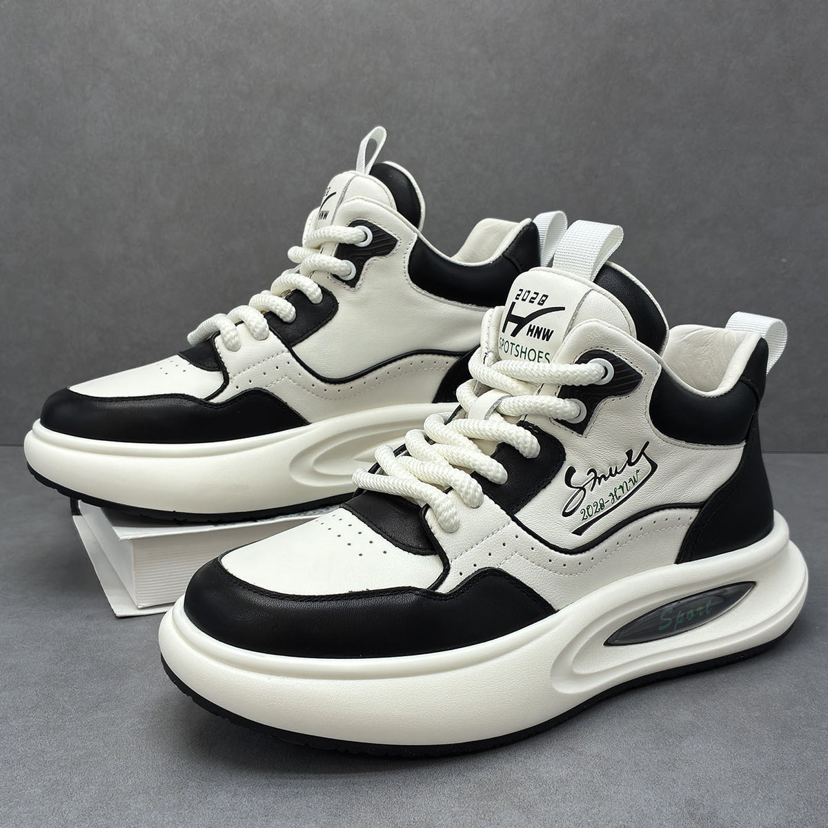 Men's Top Layer Cowhide Light Luxury White Thick Sole Height Men's Shoes