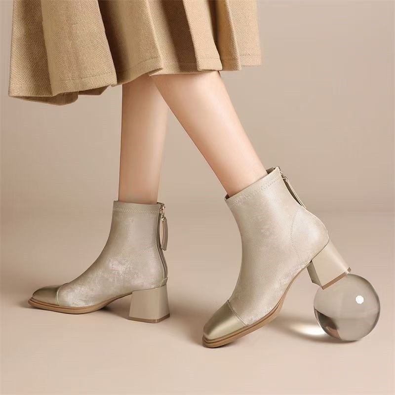 Elegant Short Comfortable Travel Square Toe Fashion Women's Leather Boots