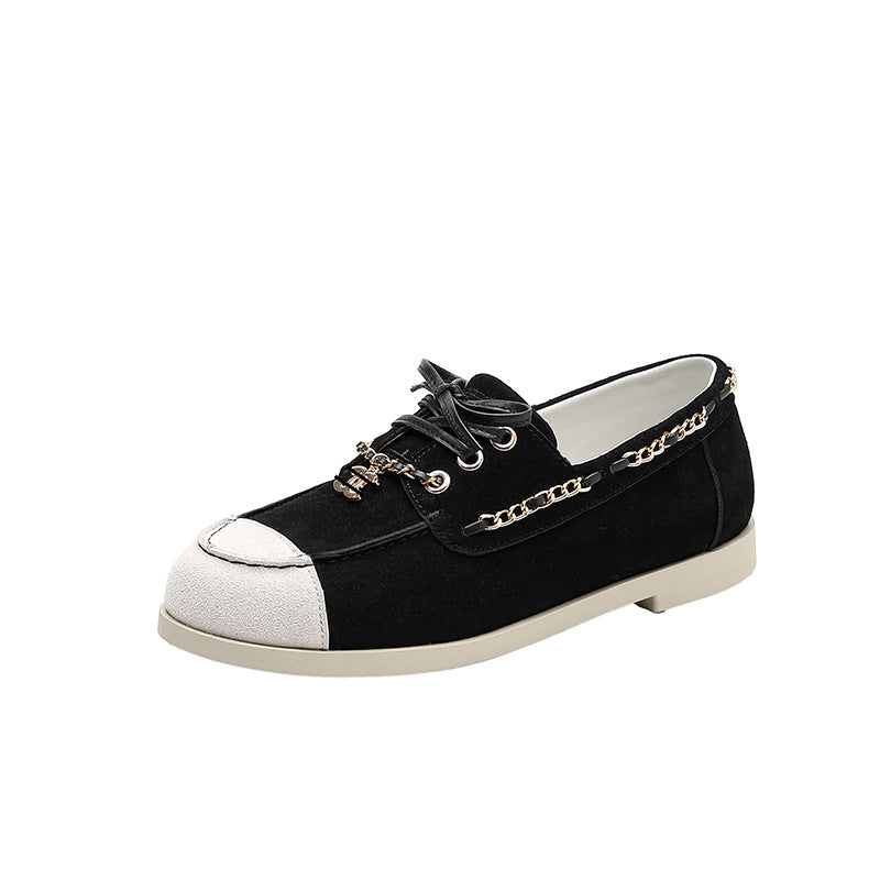 Women's Classic Style Early Spring Color Matching Genuine Chain Fashion Casual Shoes