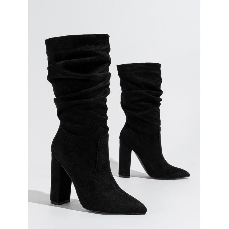 Women's Slip-on Winter Fashionable Chunky High-heel Fashion Comfortable Women's Leather Boots