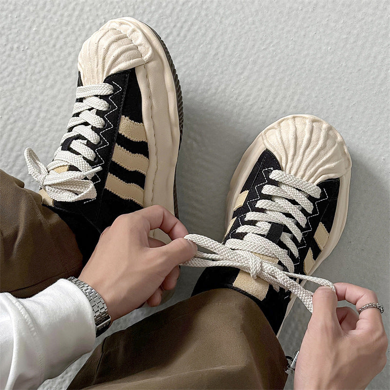 Toe Dissoed Niche Patchwork Retro Zebra Color Sneakers