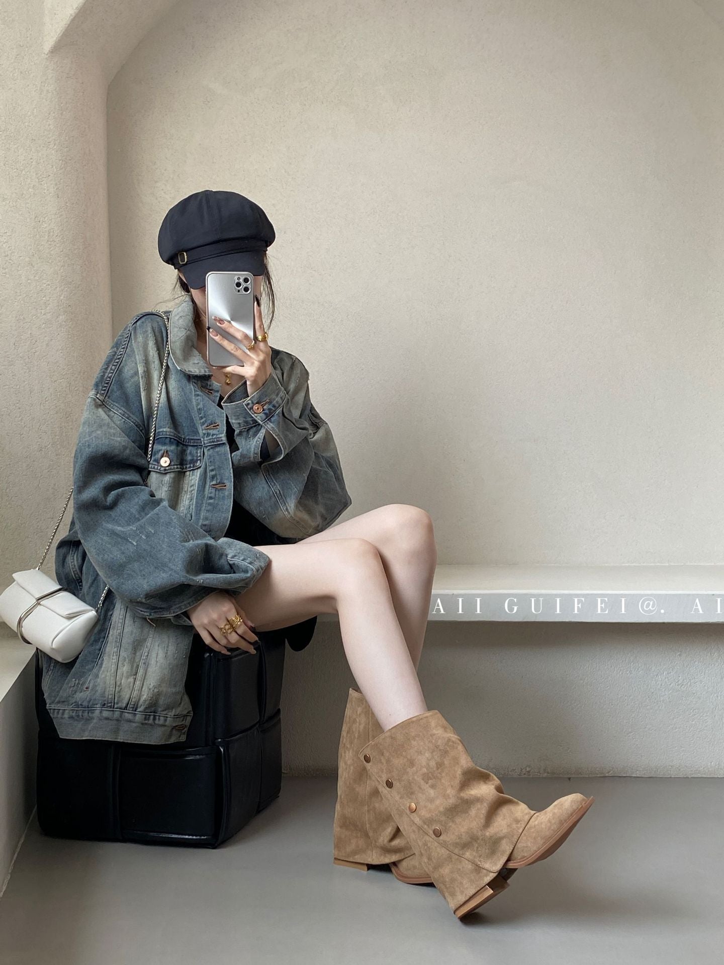 Women's Tax-free Chunky Short High Tube Pants Women's Leather Boots