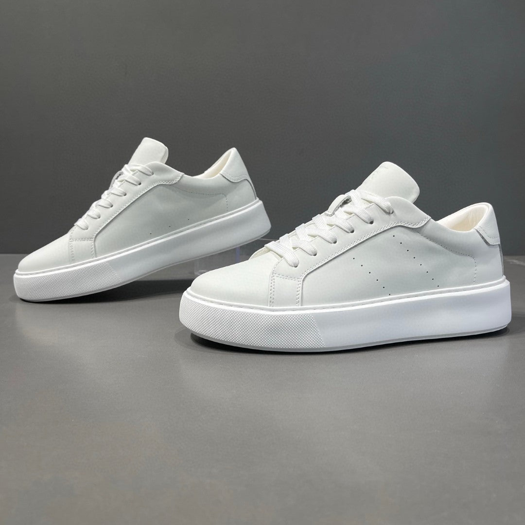 Men's Layer Environmentally Friendly Cowhide White Fashionable Trendy Sneakers