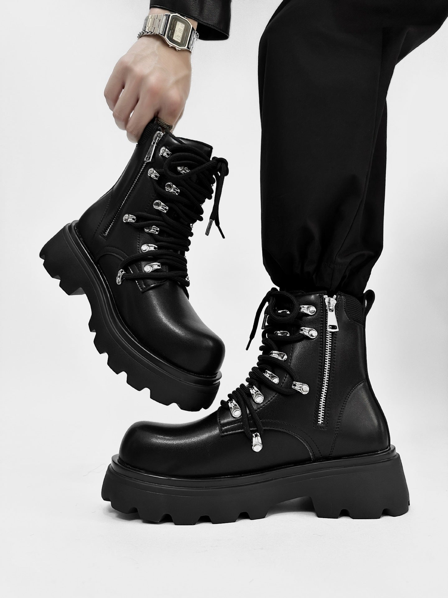Men's Zipper Chelsea Martin Height Increase Device Boots