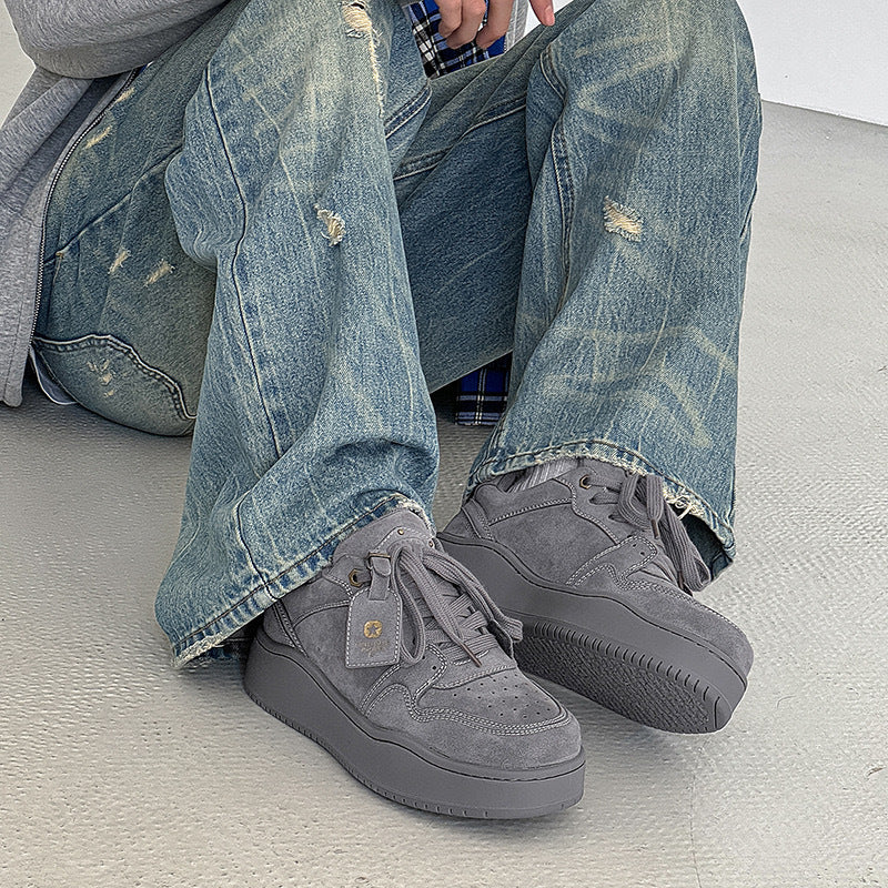 Women's & Men's Lovers Retro Gray Platform Hight Increasing National Men's Board Shoes