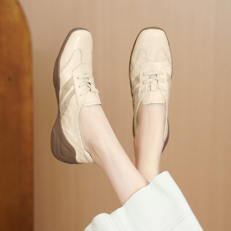 Women's Soft Bottom Sheepskin Deep Mouth Pumps Height Leather Shoes