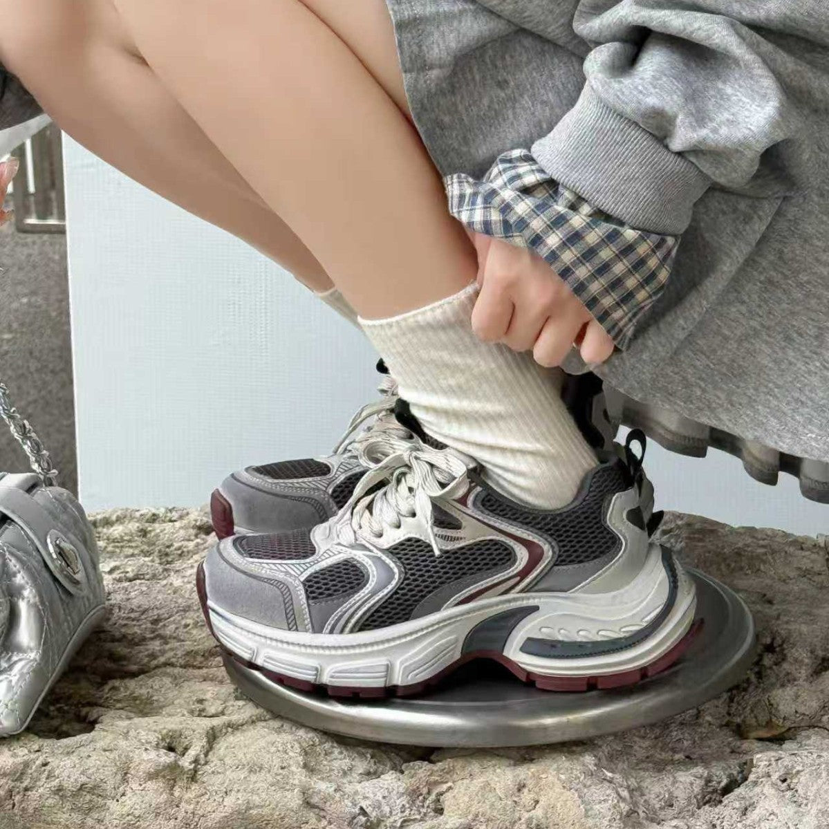 Women's Platform Dad Autumn Mesh Surface Soft Bottom With Skirt Height Women's Casual Shoes