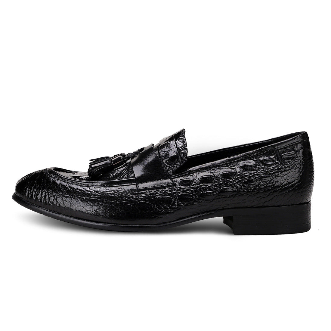 Men's British Pointed Genuine Crocodile Pattern Tassel Men's Shoes