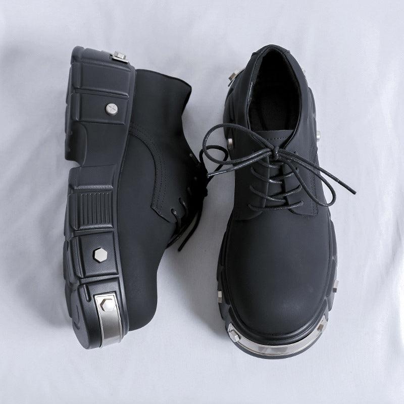 Black Punk Derby Male Advanced Matte Round Leather Shoes