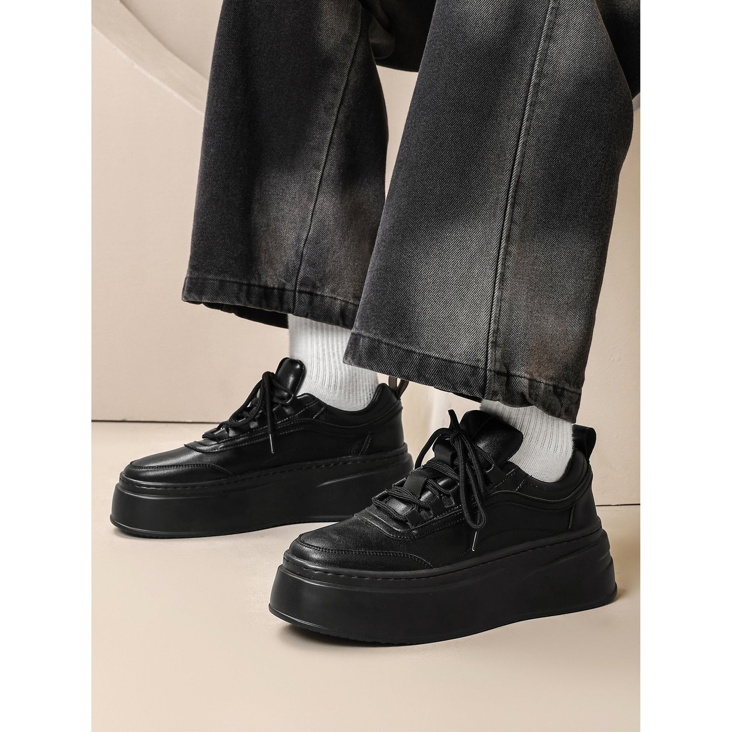 Men's Black Platform White Height Increasing Insole Sneakers