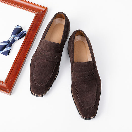 Men's Plus Size British Trend Korean Style Slip-on Lofter Genuine Leather Shoes