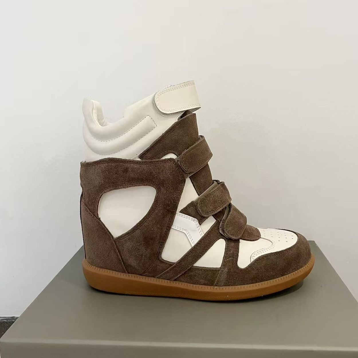 Women's Height Increasing Insole Genuine High Top White Sneakers