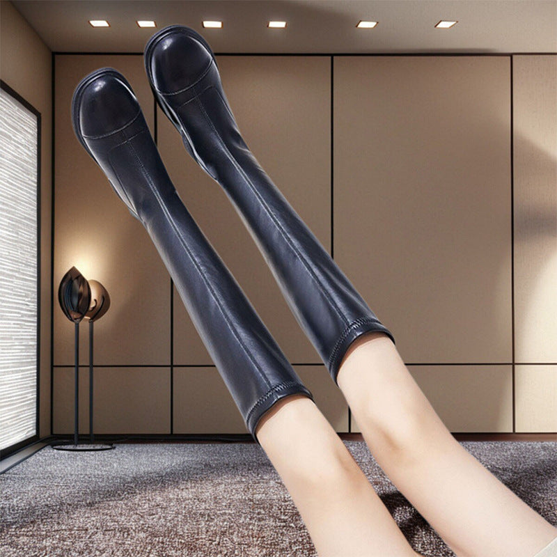 High Slimming Below The Knee With Chunky Fleece Zipper Boots