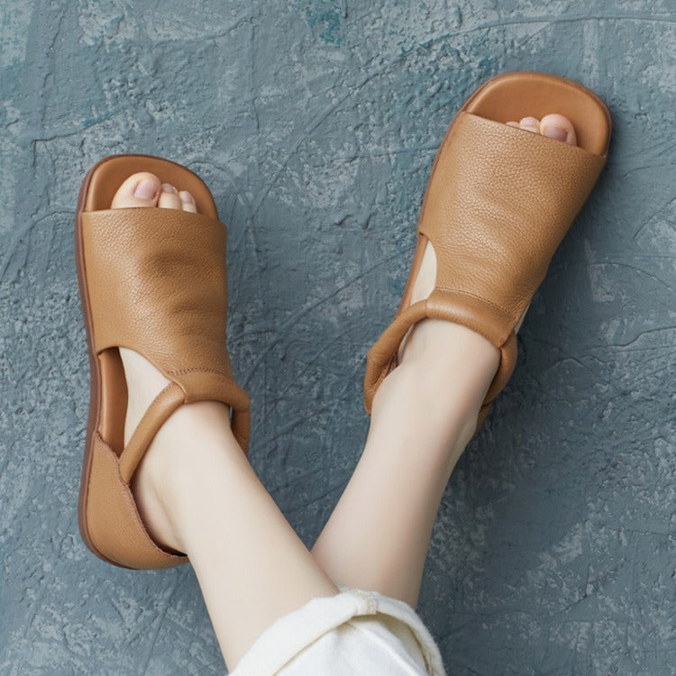 Women's British Style Handmade Velcro Open Toe Men's Shoes