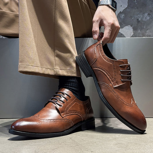 Men's Khaki Pointed British Style Elevator Height Men's Shoes